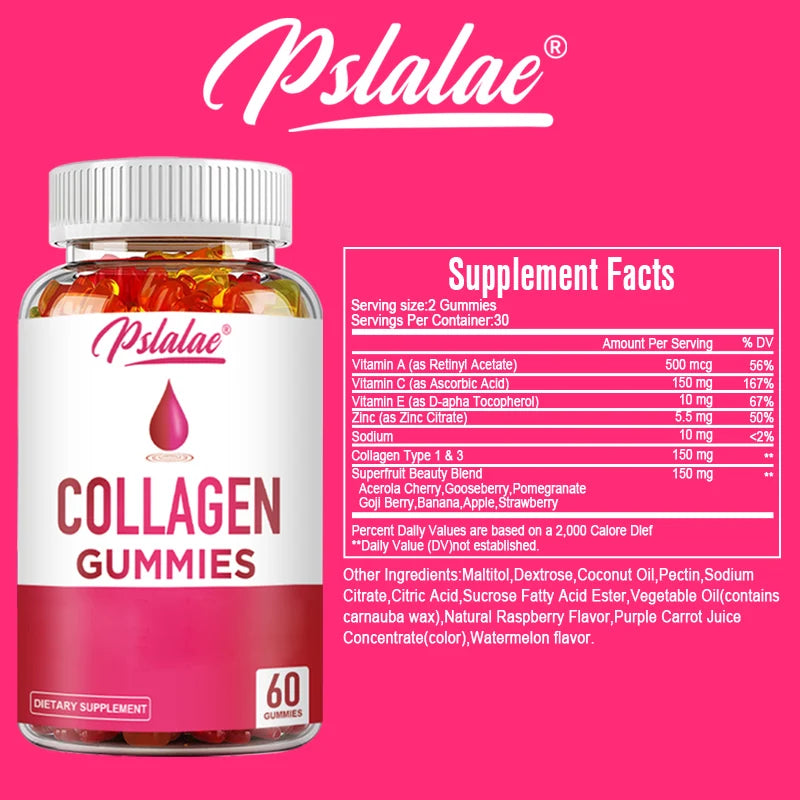 Collagen Gummies - for Hair Growth, Skin Care, Brighten Skin, Supports Bone and Joint Health - 60 Gummies