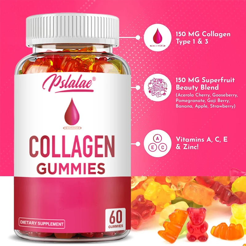 Collagen Gummies - for Hair Growth, Skin Care, Brighten Skin, Supports Bone and Joint Health - 60 Gummies