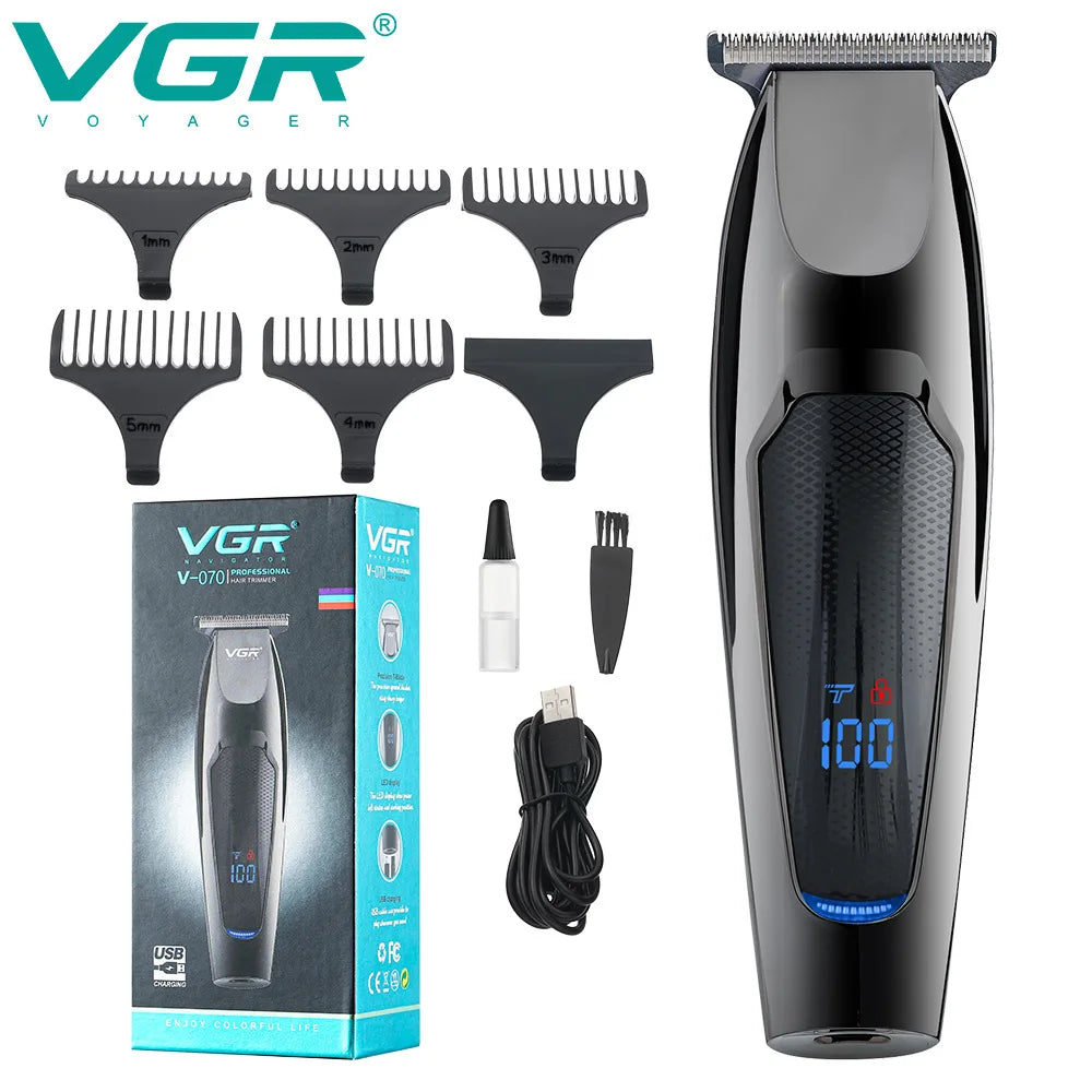 VGR Professional LCD Hair Clipper Electric Hair Trimmer Barber Oil Head Carving Sculpture Trimmer Hair Cutting Machine Tools