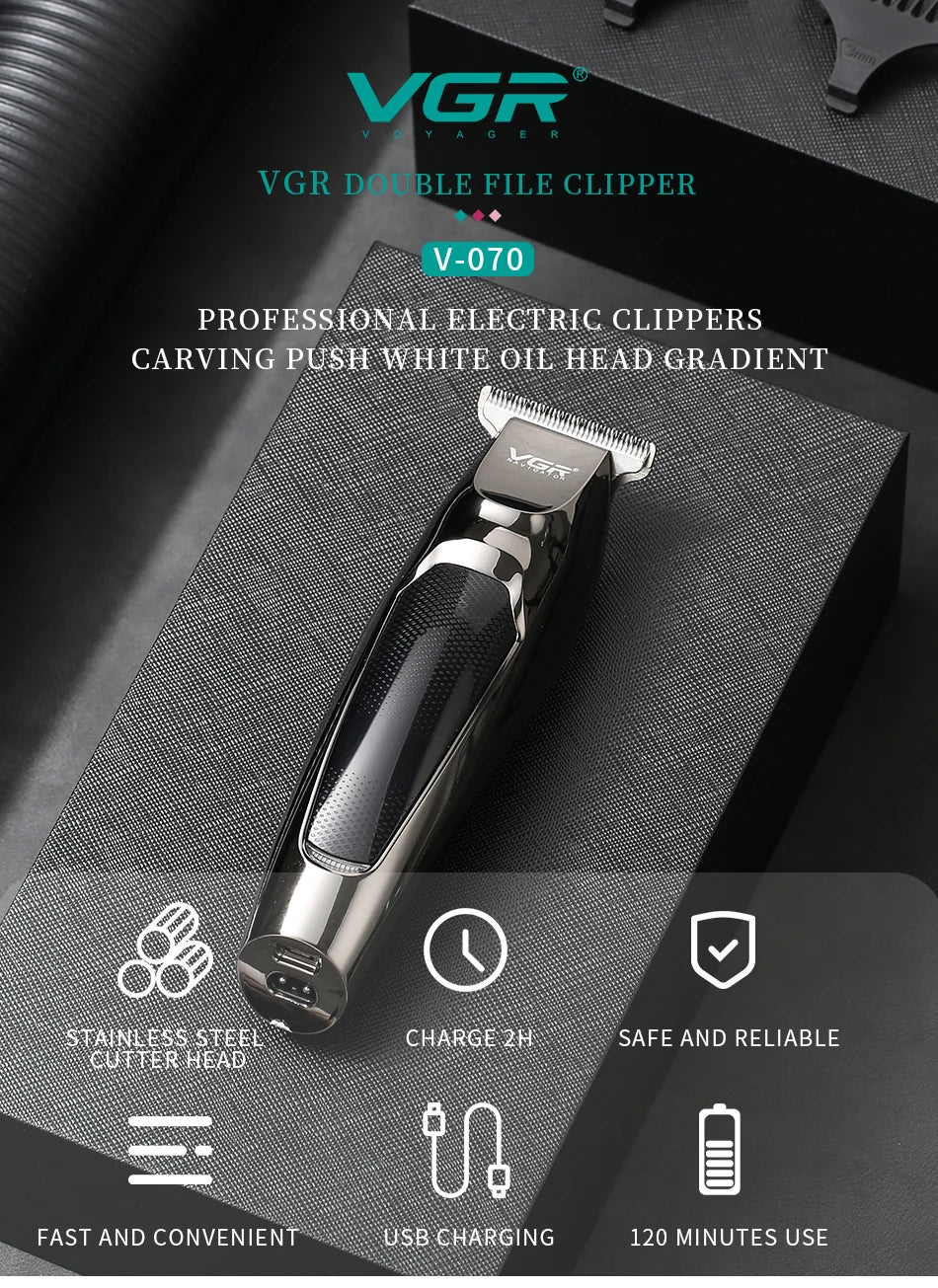 VGR Professional LCD Hair Clipper Electric Hair Trimmer Barber Oil Head Carving Sculpture Trimmer Hair Cutting Machine Tools