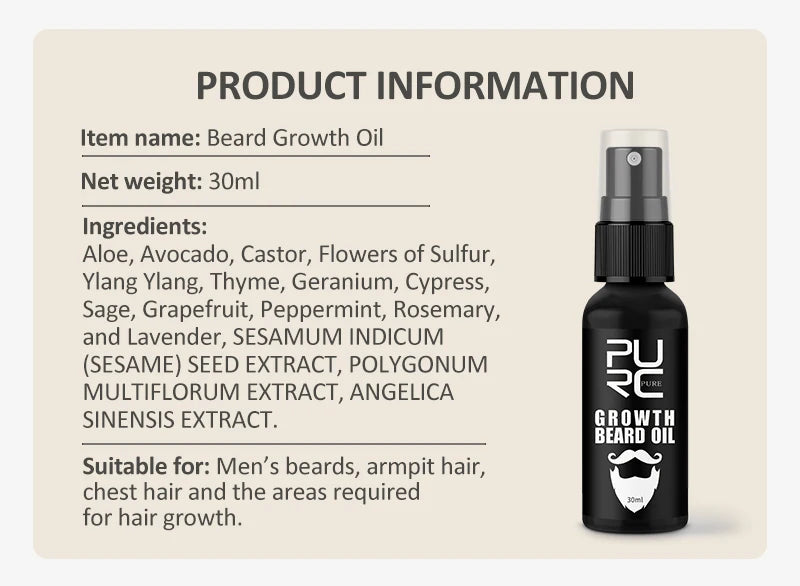 PURC Beard Growth Oil for Men Thicken Soft Nourishing Beard Oil Hair Growth Products Beard Care