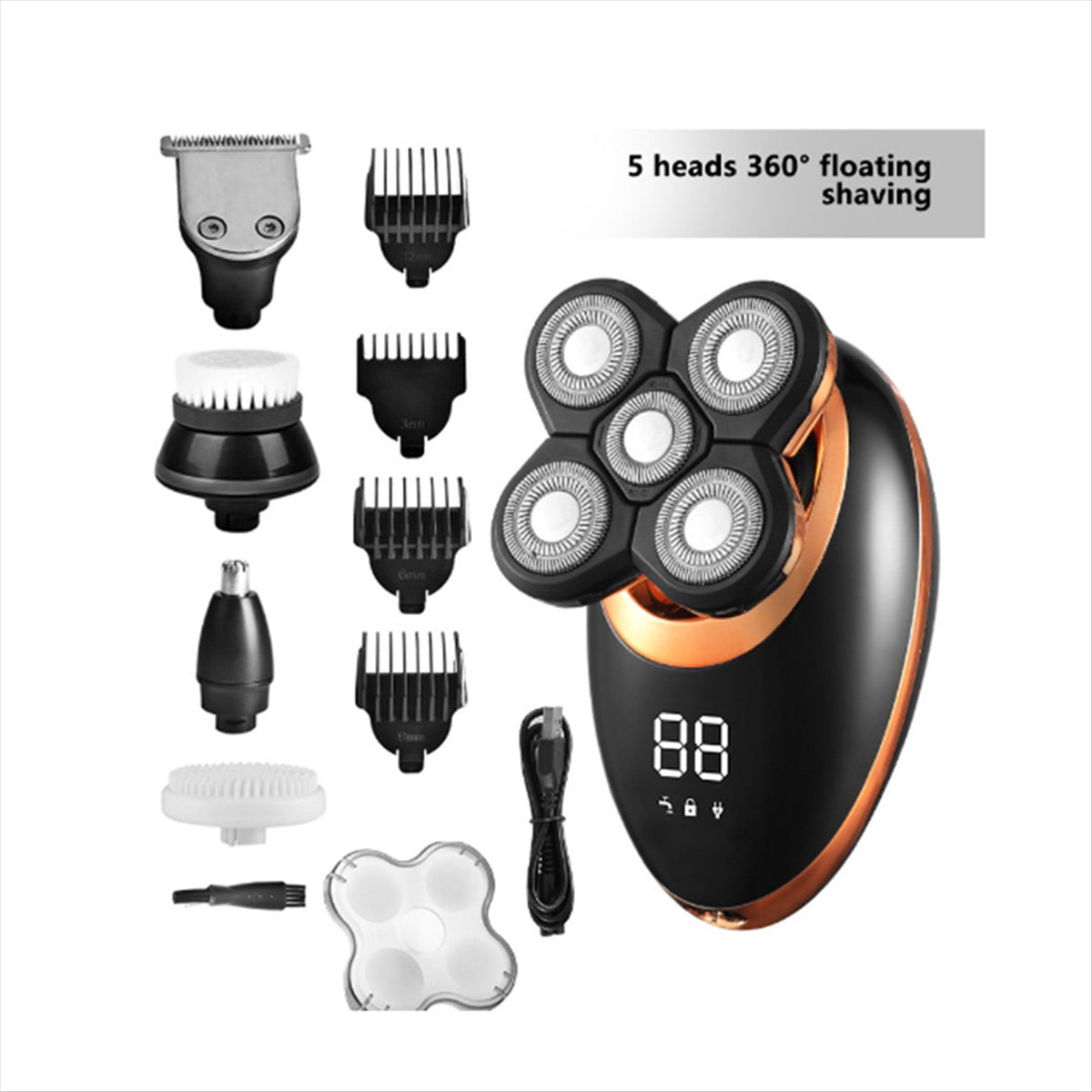 Wet Dry Electric Shaver for Men Beard Hair Trimmer Razor Rechargeable Bald Shaving Machine LCD Display Grooming Kit