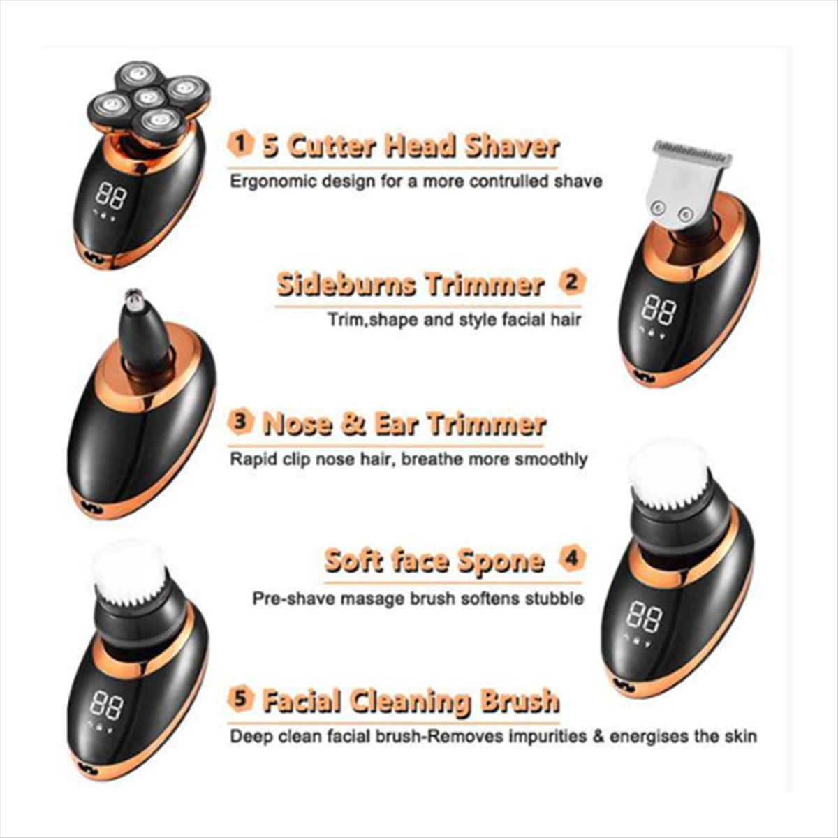 Wet Dry Electric Shaver for Men Beard Hair Trimmer Razor Rechargeable Bald Shaving Machine LCD Display Grooming Kit