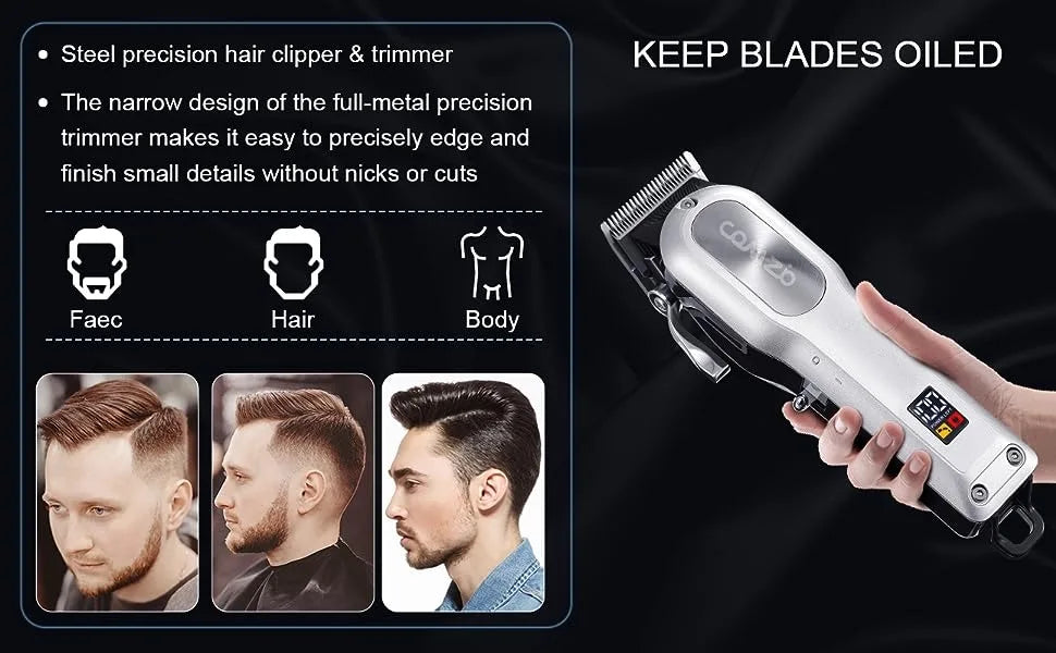 Electric Hair Clippers for Men, Cordless High-Performance Hair Cutting Kit, Rechargeable Beard Trimmer, with Large LED Display