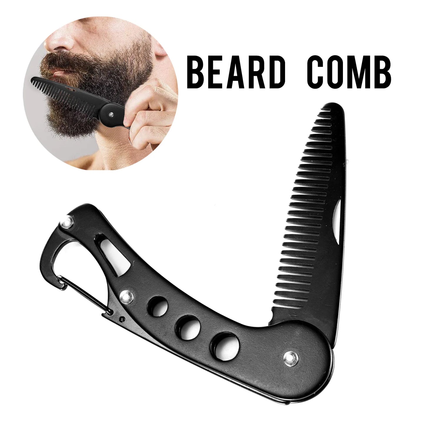 Stainless Steel Folding Beard Comb, Portable Multi Use Anti Static Metal Hair Comb for Men Grooming Hair Beard Styling