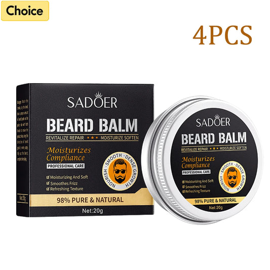 4PCS Natural Beard Balm Wax For Men Moisturizing Smoothing Softening Beard Care Cream Anti Frizz Professional Styling Beard Wax