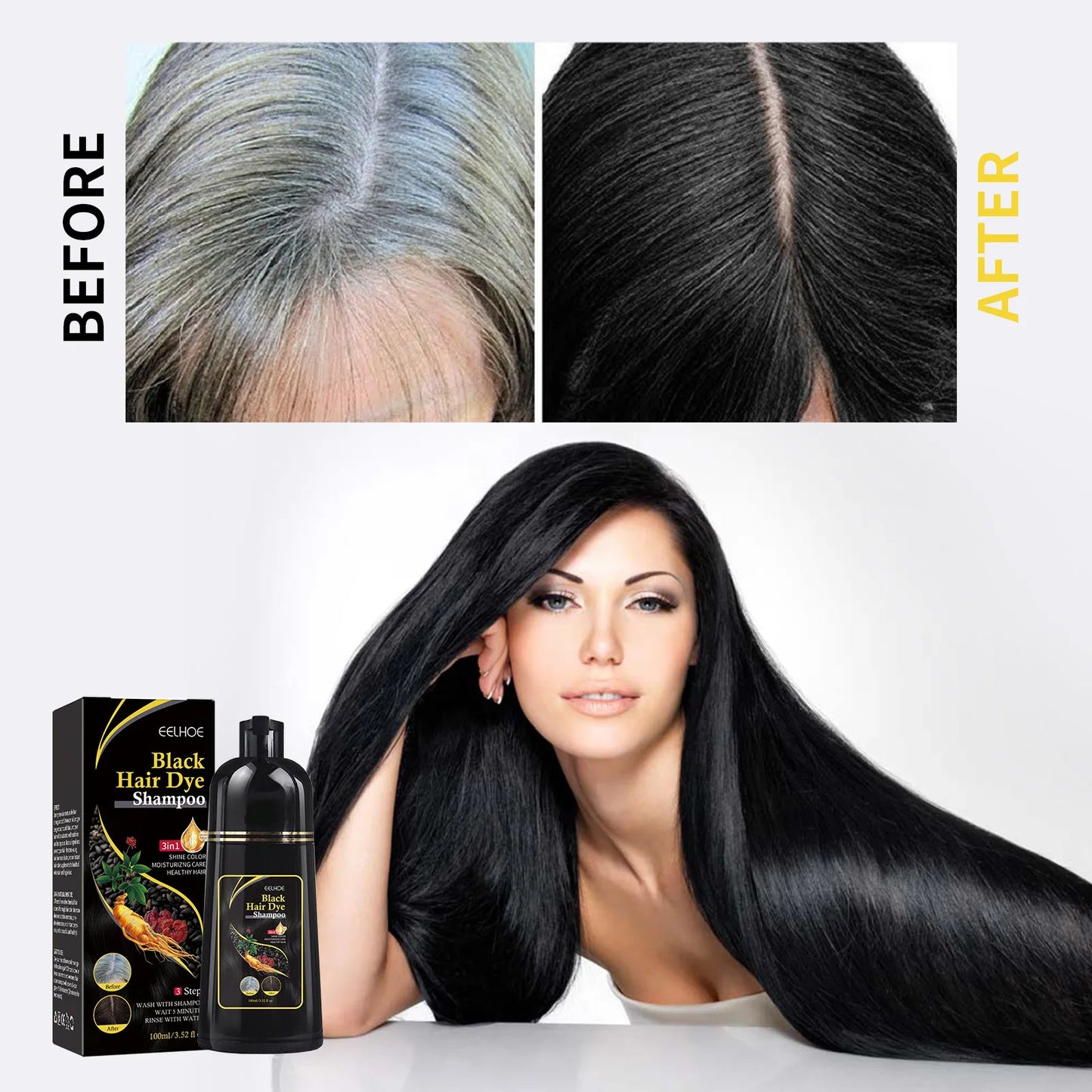 Hair Color Dye Shampoo Gray White Cover Natural Fast Dye Repair Dry Damaged Cleaning Nourishing Roots Restore Black Hair Shampoo