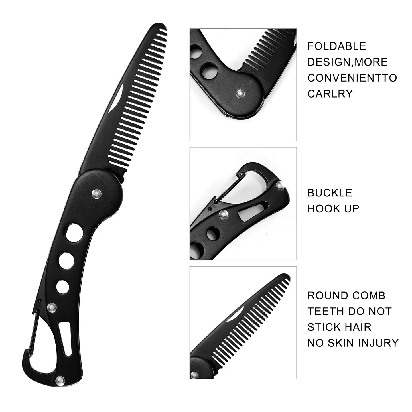 Stainless Steel Folding Beard Comb, Portable Multi Use Anti Static Metal Hair Comb for Men Grooming Hair Beard Styling