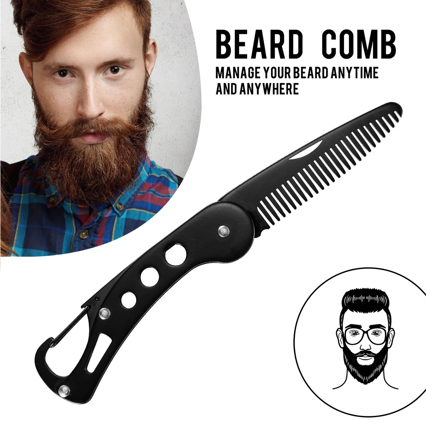 Stainless Steel Folding Beard Comb, Portable Multi Use Anti Static Metal Hair Comb for Men Grooming Hair Beard Styling