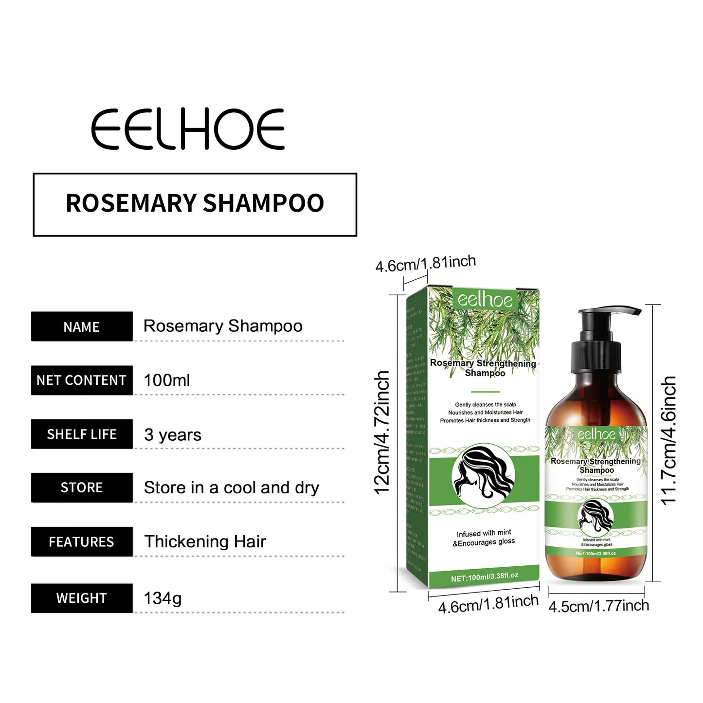 Rosemary Shampoo Hair Regrowth Deep Cleansing Scalp Treatment Oil Control Strengthening Hair Roots Anti Hair Loss Shampoo 100ml