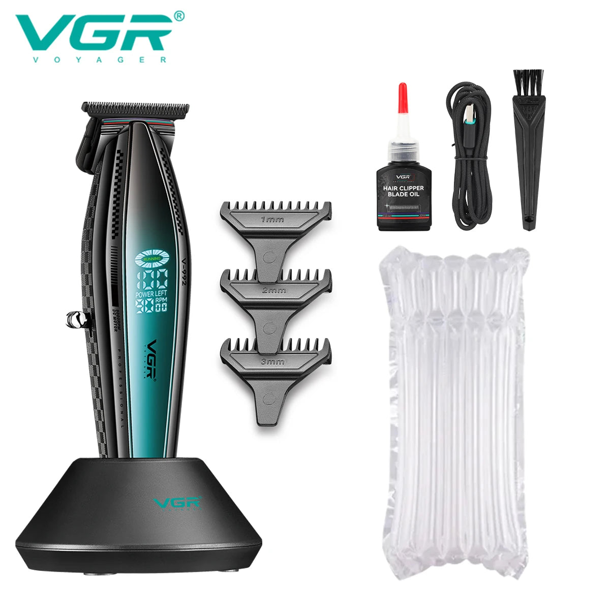 VGR Professional Hair Trimmer Electric Haircut Machine Rechargeable Hair Clipper 9000 RPM LED Display Hair Trimmer for Men V-992