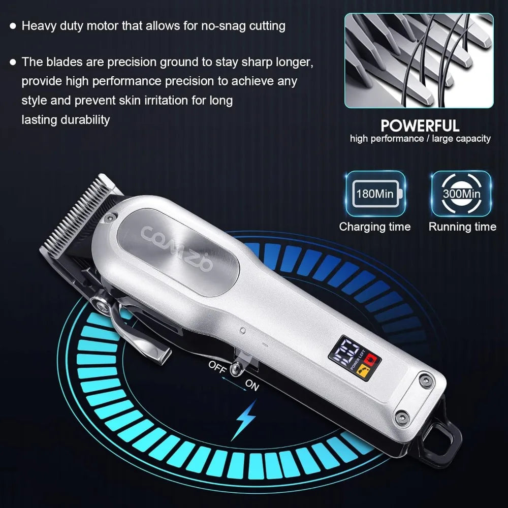 Electric Hair Clippers for Men, Cordless High-Performance Hair Cutting Kit, Rechargeable Beard Trimmer, with Large LED Display