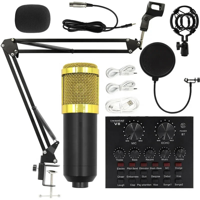 Profissional V8 Audio Sound Card Podcast Condenser Microphone Set/v8 Sound Card Live Streaming Recording Equipment Microphone