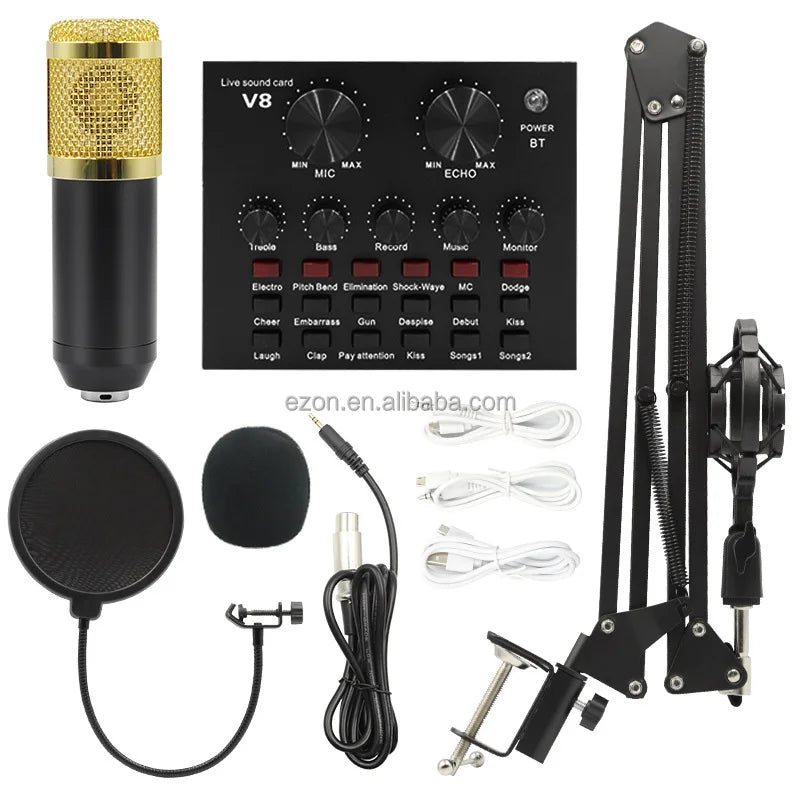 Profissional V8 Audio Sound Card Podcast Condenser Microphone Set/v8 Sound Card Live Streaming Recording Equipment Microphone