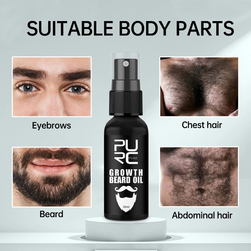 PURC Beard Oil For Men 5 Piece Beard Growth Spray Thicker Nourishing Mustache Grooming Treatment Rosemary Oil Hair Grow Product