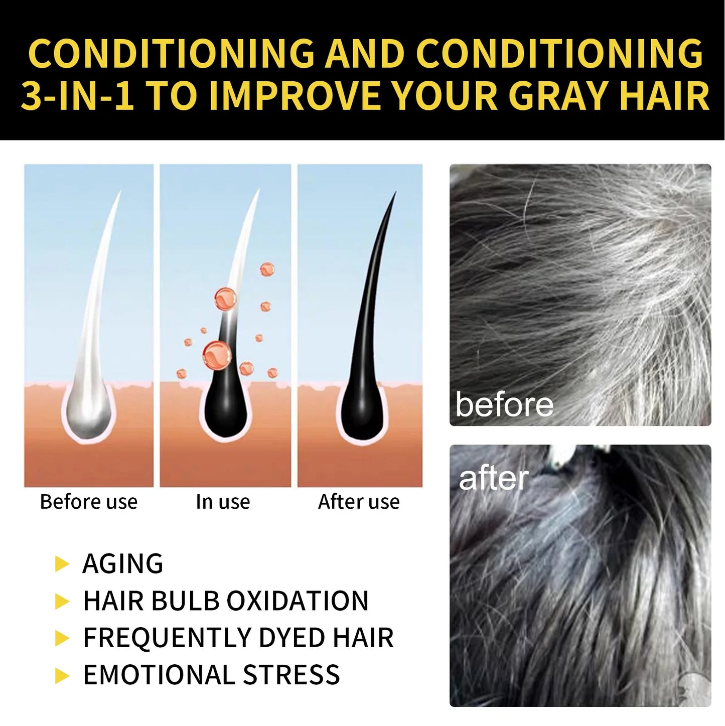 Hair Color Dye Shampoo Gray White Cover Natural Fast Dye Repair Dry Damaged Cleaning Nourishing Roots Restore Black Hair Shampoo