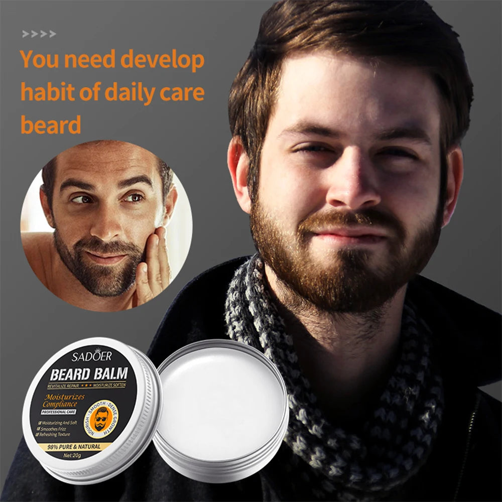 4PCS Natural Beard Balm Wax For Men Moisturizing Smoothing Softening Beard Care Cream Anti Frizz Professional Styling Beard Wax