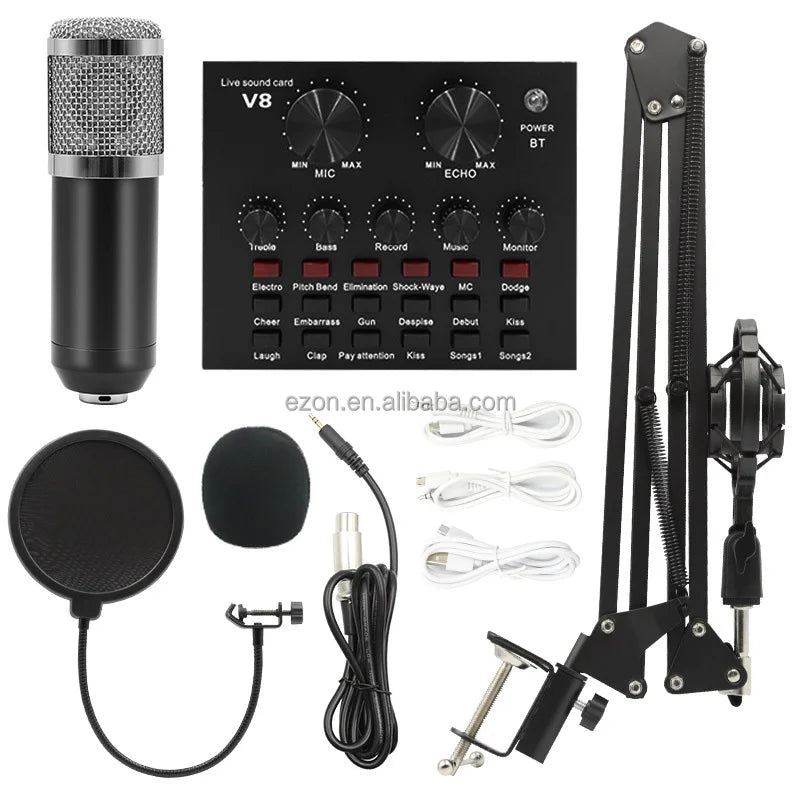 Profissional V8 Audio Sound Card Podcast Condenser Microphone Set/v8 Sound Card Live Streaming Recording Equipment Microphone