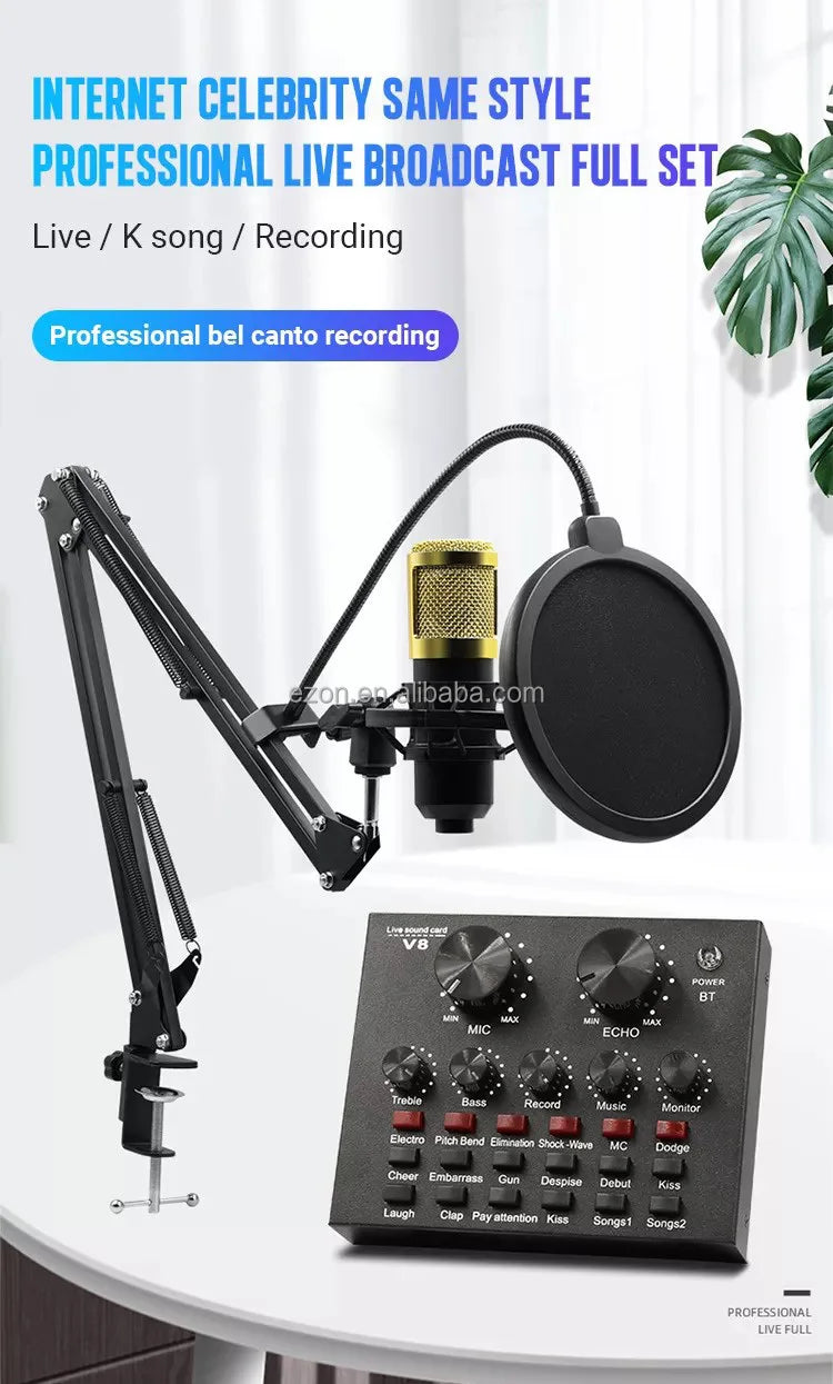 Profissional V8 Audio Sound Card Podcast Condenser Microphone Set/v8 Sound Card Live Streaming Recording Equipment Microphone