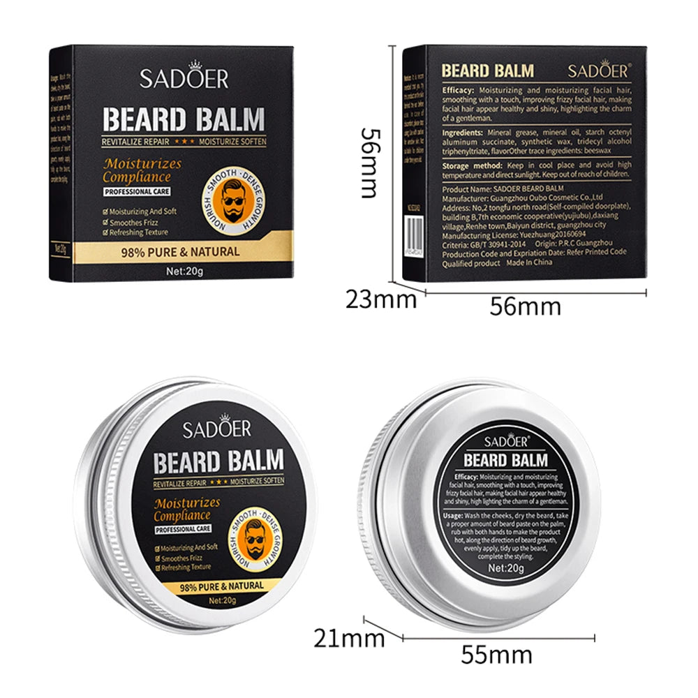 4PCS Natural Beard Balm Wax For Men Moisturizing Smoothing Softening Beard Care Cream Anti Frizz Professional Styling Beard Wax