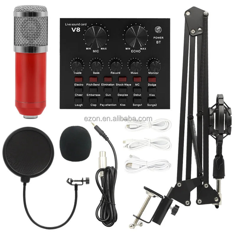 Profissional V8 Audio Sound Card Podcast Condenser Microphone Set/v8 Sound Card Live Streaming Recording Equipment Microphone