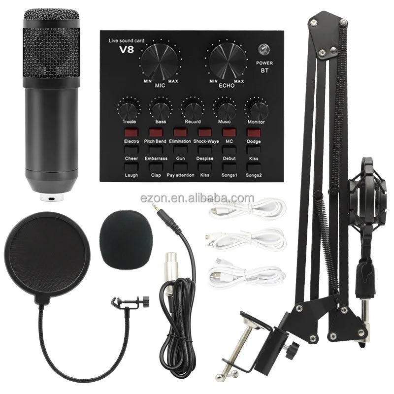 Profissional V8 Audio Sound Card Podcast Condenser Microphone Set/v8 Sound Card Live Streaming Recording Equipment Microphone