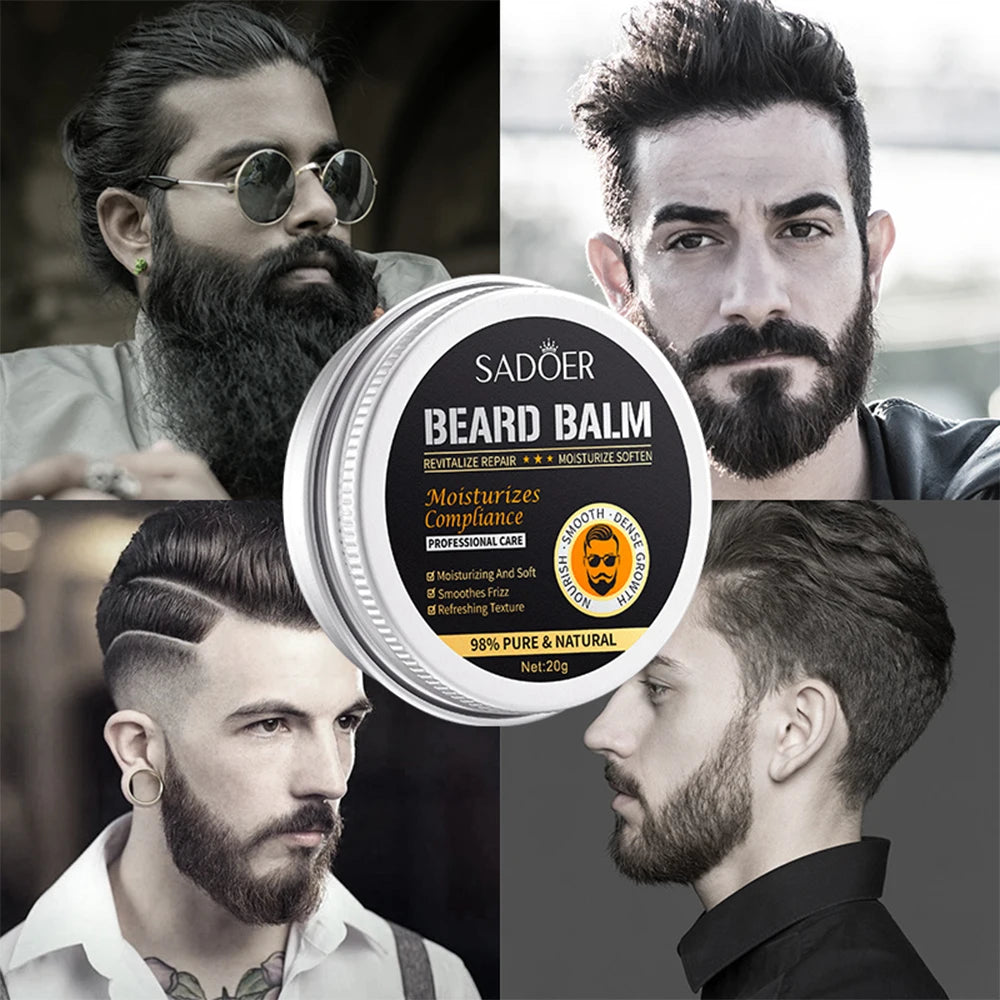 4PCS Natural Beard Balm Wax For Men Moisturizing Smoothing Softening Beard Care Cream Anti Frizz Professional Styling Beard Wax