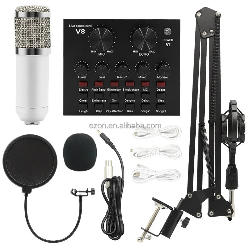 Profissional V8 Audio Sound Card Podcast Condenser Microphone Set/v8 Sound Card Live Streaming Recording Equipment Microphone