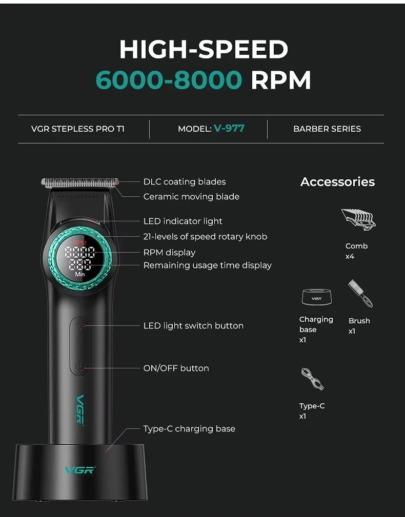 VGR Hair Trimmers Professional Clippers Electric Hair Trimmers Rechargeable Haircut Machine Charging Base Trimmer for Men V-977