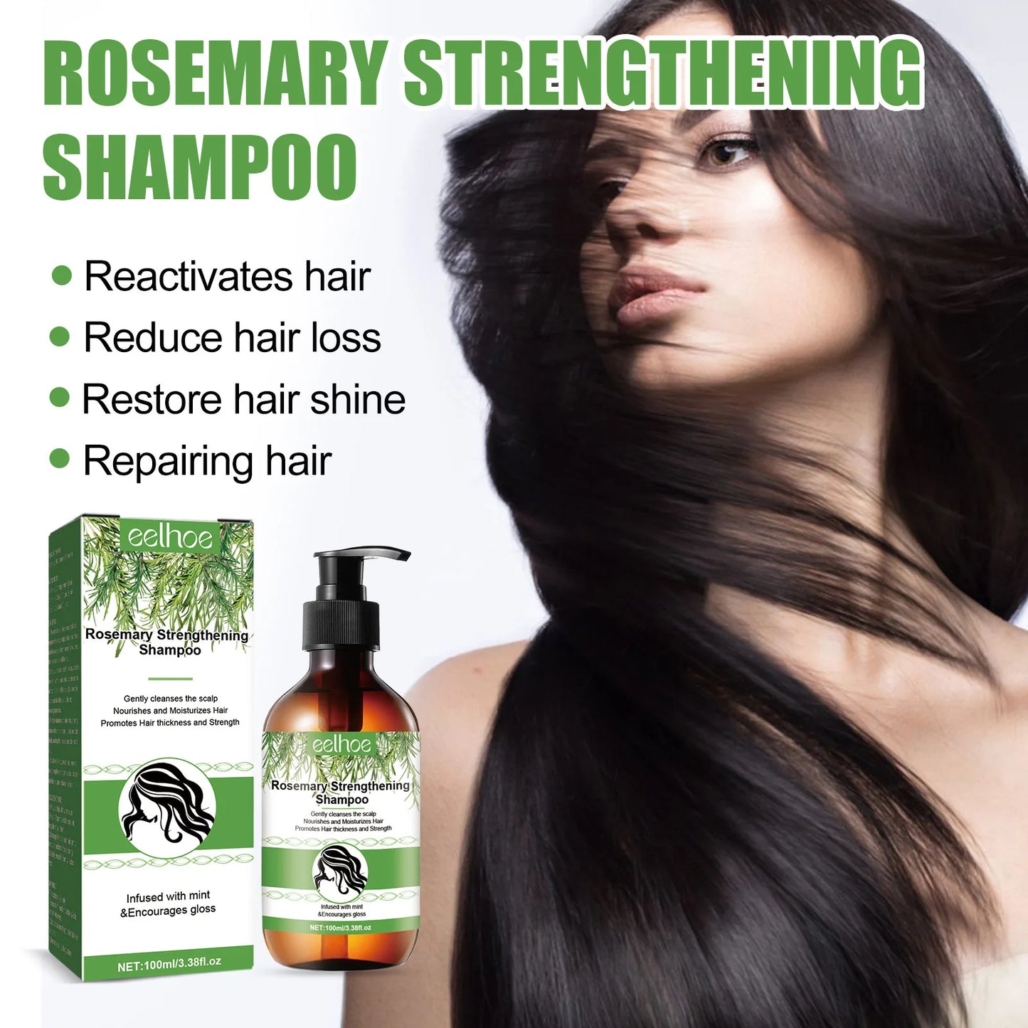 Rosemary Shampoo Hair Regrowth Deep Cleansing Scalp Treatment Oil Control Strengthening Hair Roots Anti Hair Loss Shampoo 100ml