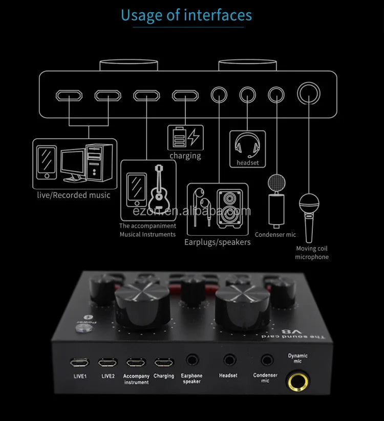 Profissional V8 Audio Sound Card Podcast Condenser Microphone Set/v8 Sound Card Live Streaming Recording Equipment Microphone