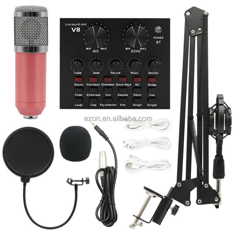 Profissional V8 Audio Sound Card Podcast Condenser Microphone Set/v8 Sound Card Live Streaming Recording Equipment Microphone