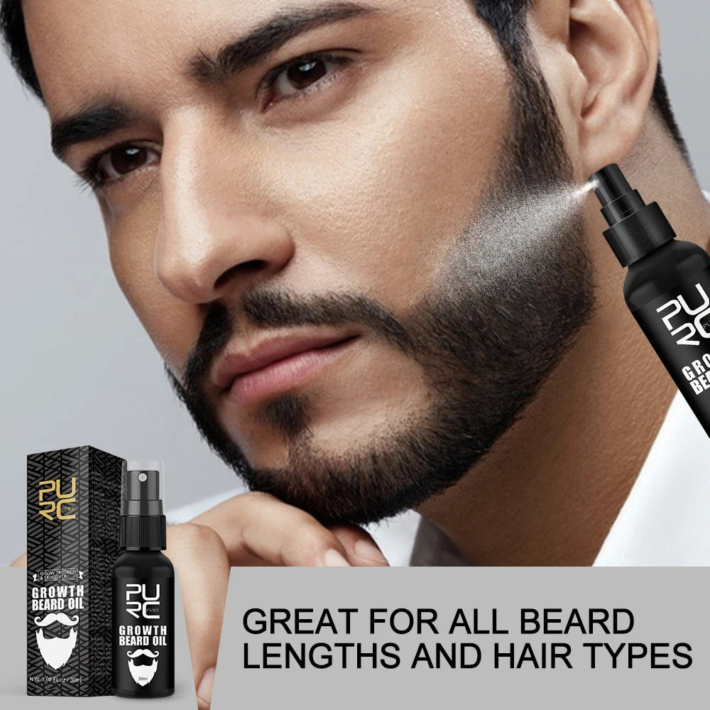 PURC Beard Oil For Men 5 Piece Beard Growth Spray Thicker Nourishing Mustache Grooming Treatment Rosemary Oil Hair Grow Product