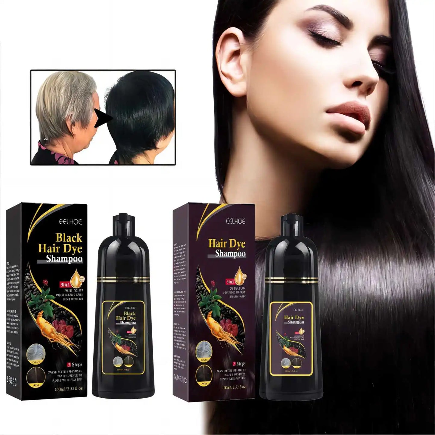 Hair Color Dye Shampoo Gray White Cover Natural Fast Dye Repair Dry Damaged Cleaning Nourishing Roots Restore Black Hair Shampoo