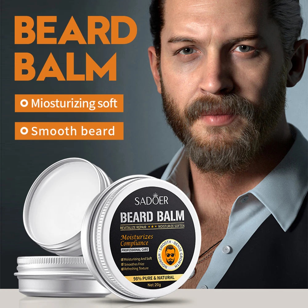 4PCS Natural Beard Balm Wax For Men Moisturizing Smoothing Softening Beard Care Cream Anti Frizz Professional Styling Beard Wax