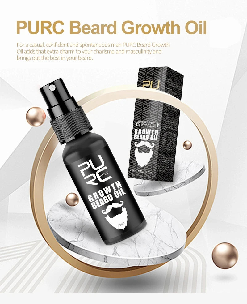 PURC Beard Oil For Men 5 Piece Beard Growth Spray Thicker Nourishing Mustache Grooming Treatment Rosemary Oil Hair Grow Product